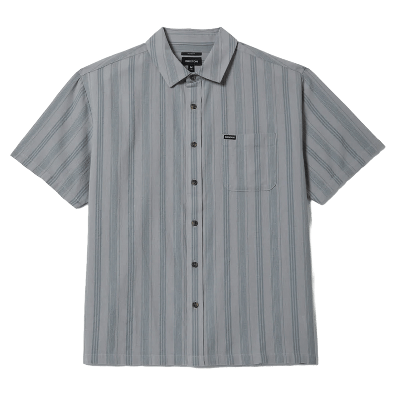 View of Brixton Cru Striped Dobby Woven Tee in colour Trooper.