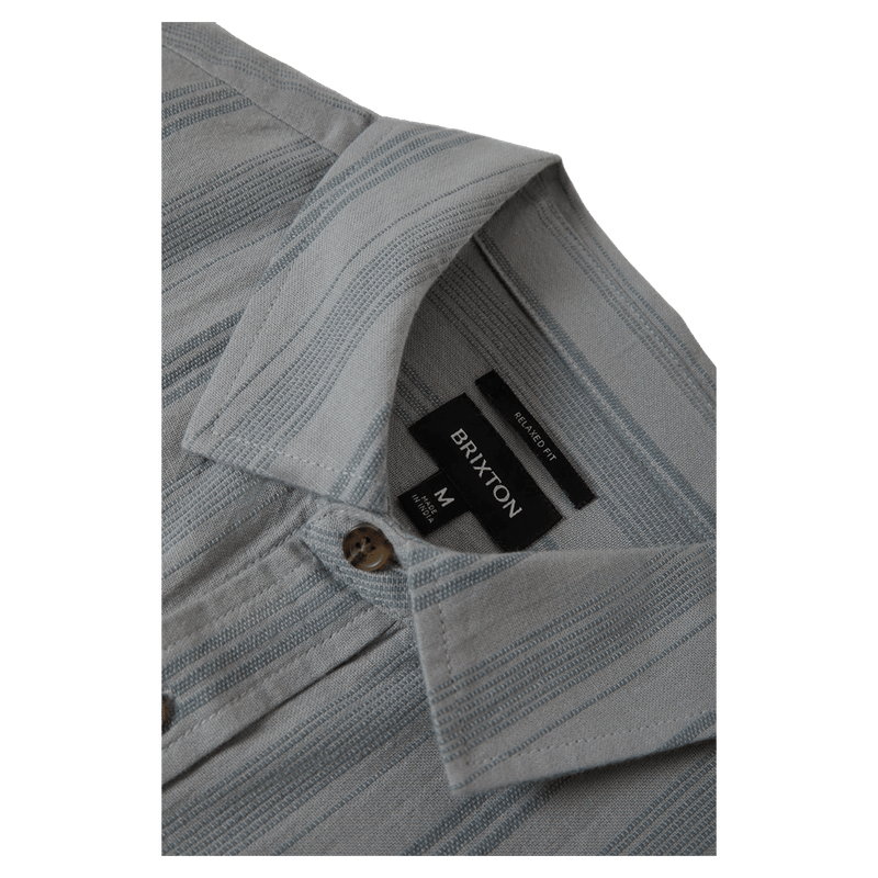 View of Brixton Cru Striped Dobby Woven Tee in colour Trooper.