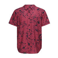 Youth Tech Party Shirt in red with black splatter design.