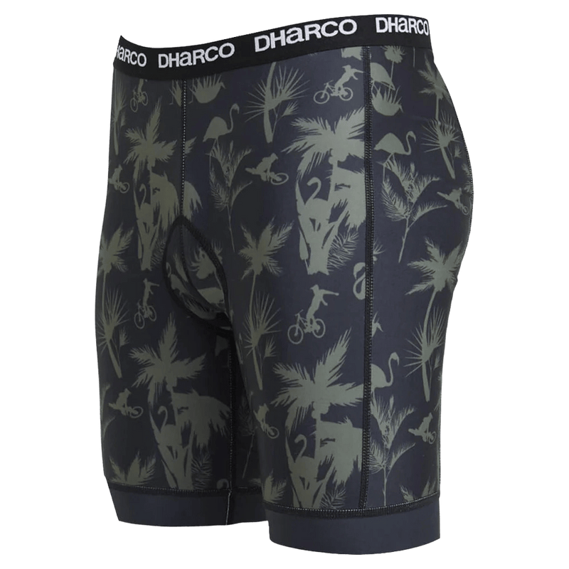 Side view of man in the Dharco Padded Bike Party Pants in colour Camo Party.