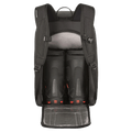 Back panel view of the Dakine Boot Pack 50L in Black colourway, unisex's model