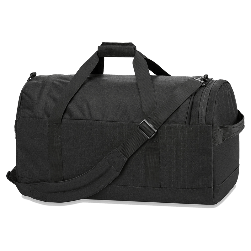 Back view of the Dakine EQ Duffle 50L Travel Bag in Black colourway, unisex's model