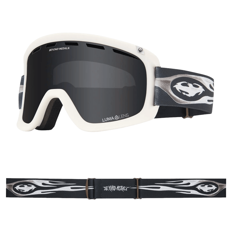 Main view of the Dragn D1 Goggles in Beyond Medals, LL Dark Smoke lens, unisex model
