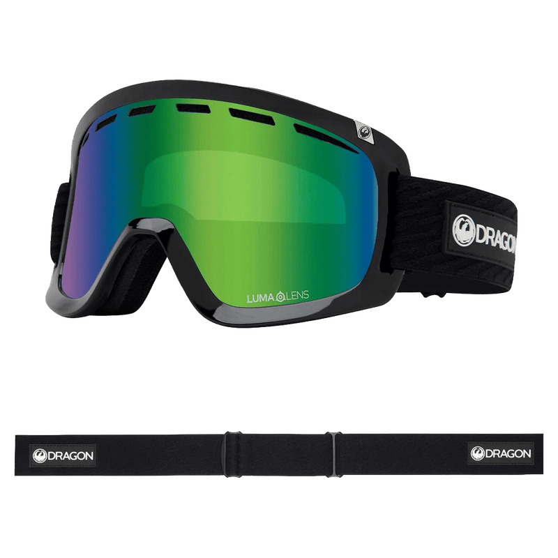 Main view of the Dragon D1 Goggle in Icon Green colourway, unisex's model