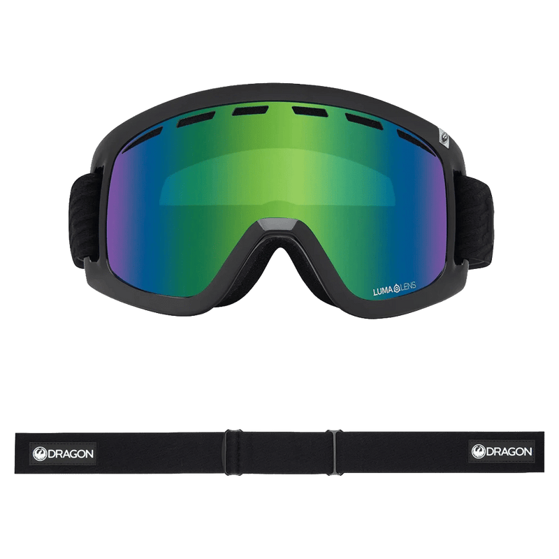 Front view of the Dragon D1 Goggle in Icon Green colourway, unisex's model