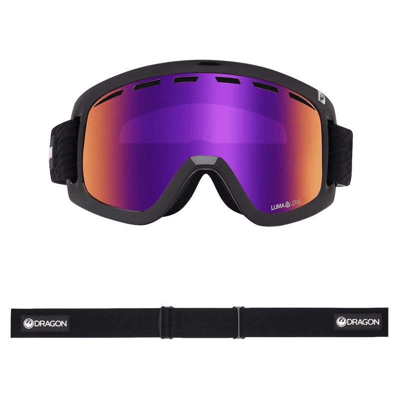 Front view of the Dragon D1 Goggle in Icon Purple colourway, unisex's model