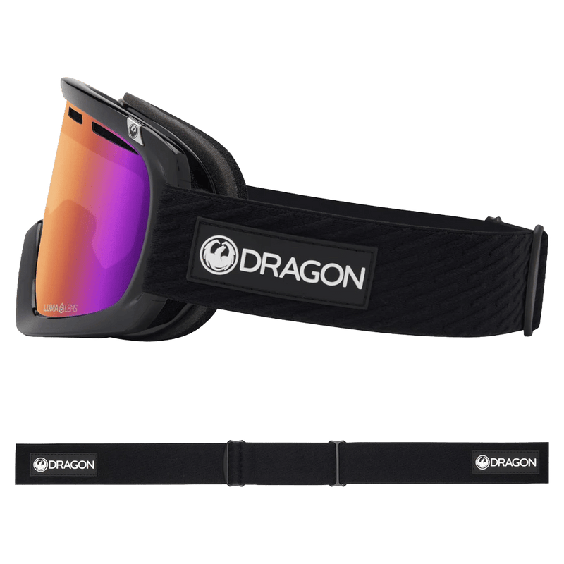 Side view of the Dragon D1 Goggle in Icon Purple colourway, unisex's model