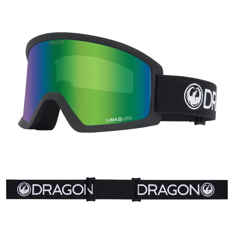 Main view of the Dragon DX3 L Goggle in BLACK and GREEN ION colourway, unisex's model