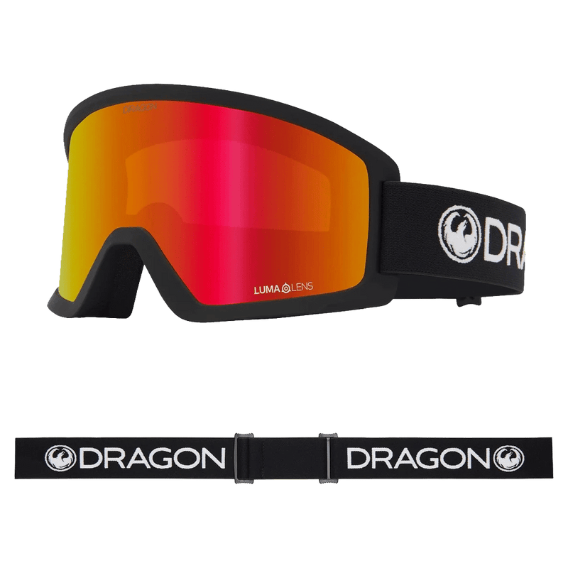 Main view of the Dragon DX3 L Goggle in BLACK and RED ION colourway, unisex's model