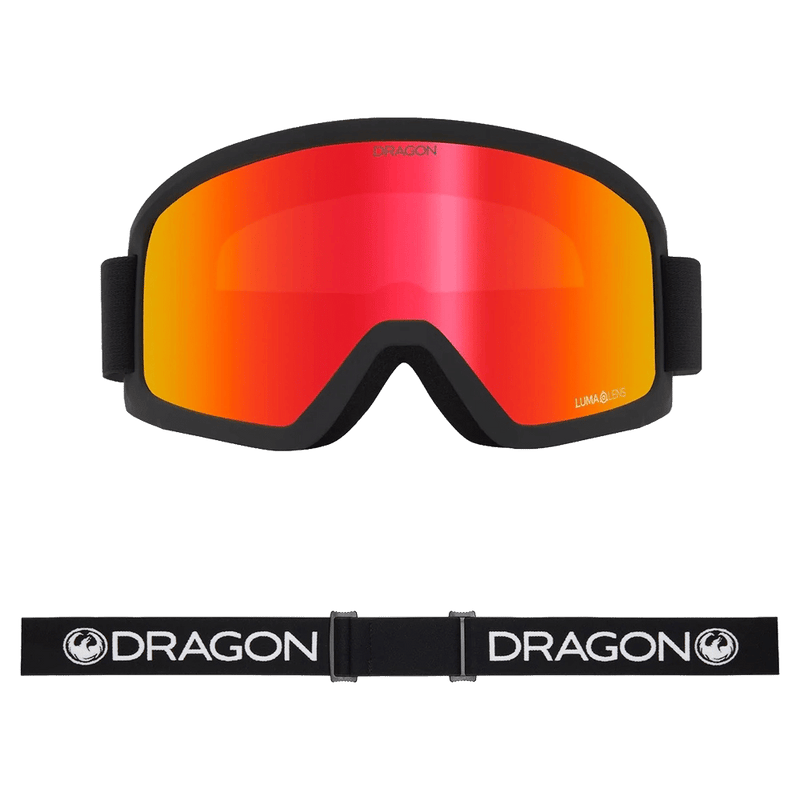 Front view of the Dragon DX3 L Goggle in BLACK and RED ION colourway, unisex's model