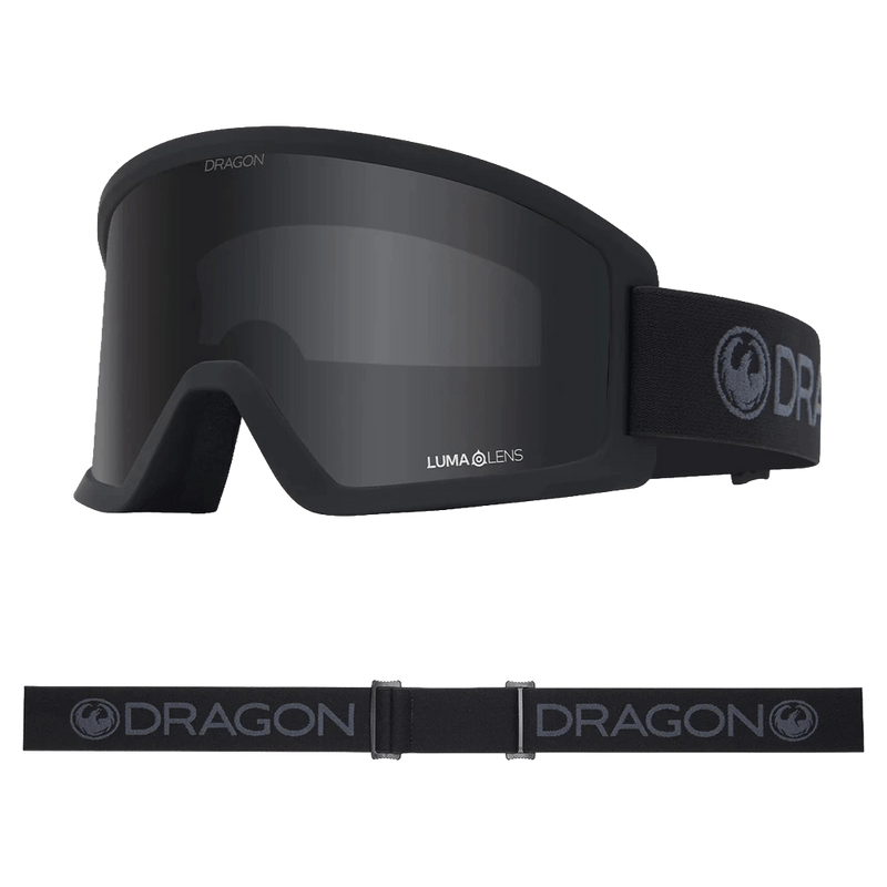 Main view of the Dragon DX3 L Goggle in BLACKOUT and DARK SMOKE colourway, unisex's model