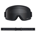 Front view of the Dragon DX3 L Goggle in BLACKOUT and DARK SMOKE colourway, unisex's model