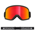Front view of the Dragon DX3 Goggle in BLACK and RED ION colourway, unisex's model