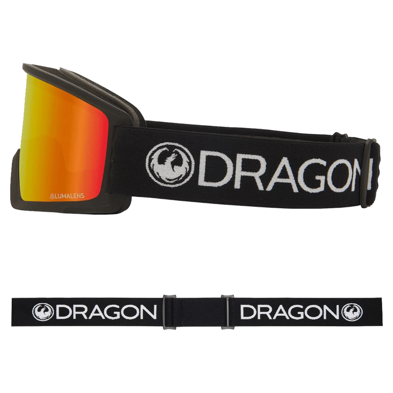 Side view of the Dragon DX3 Goggle in BLACK and RED ION colourway, unisex's model