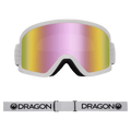Front view of the Dragon DX3 Goggle in White and PINK ION colourway, unisex's model