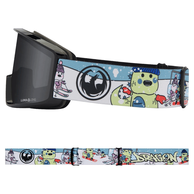 Side view of the Dragon DXT OTG Goggles in POW DAY colourway, unisex's model