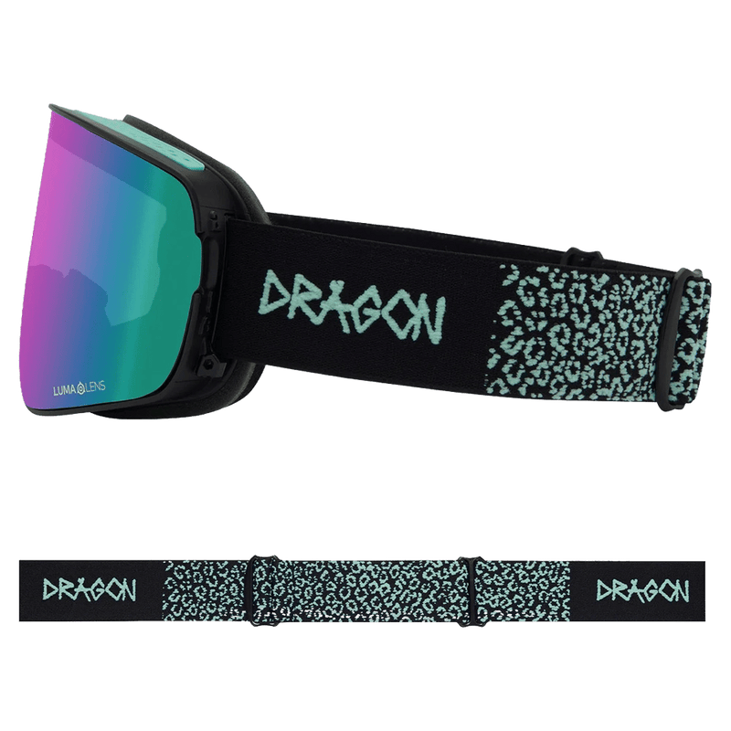 Side view of the Dragon NFX2 Goggle in Thrill colourway, unisex's model