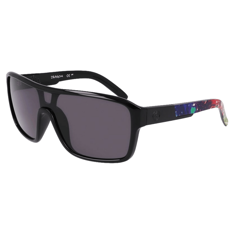 Main view of the Dragon Remix Sunglasses in Black Multi, LL Smoke Polar lens, unisex model