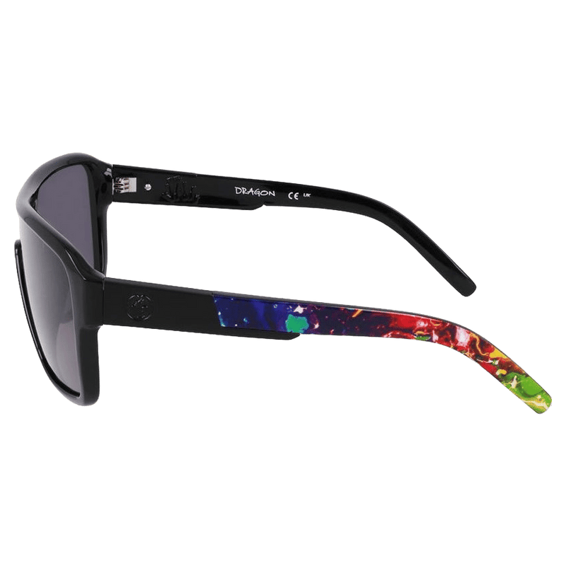 Side view of the Dragon Remix Sunglasses in Black Multi, LL Smoke Polar lens, unisex model