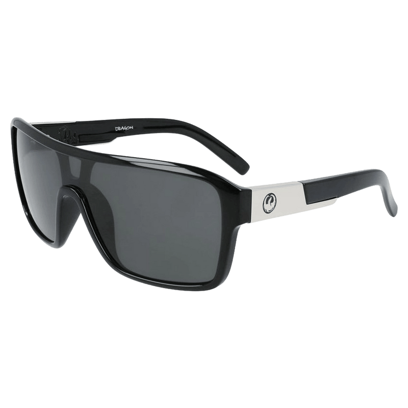 Main view of the Dragon Remix Sunglasses in Black, LL Smoke lens, unisex model