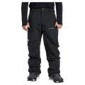Black Quiksilver Utility Snowboard Pants with cargo pockets, zippered pocket, and snap waist closure.