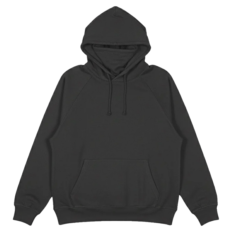 Main view of the Endeavor Ops Organic Hoodie in Black colourway, unisex model