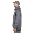 Side view of the Endeavor Ops Organic Hoodie in Charcoal colourway, unisex model