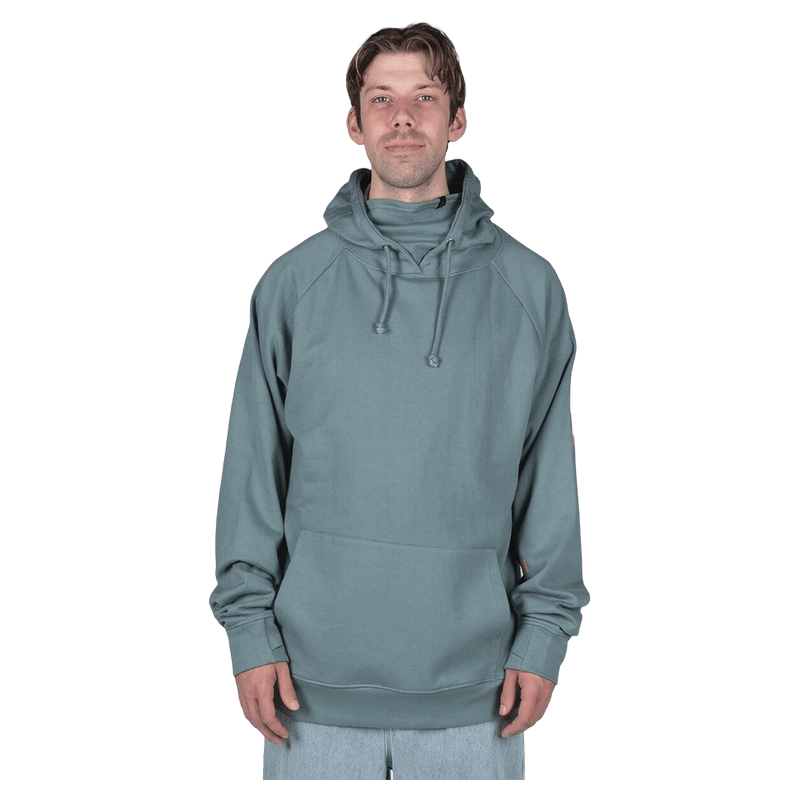 Front view of the Endeavor Ops Organic Hoodie in Slate colourway, unisex model