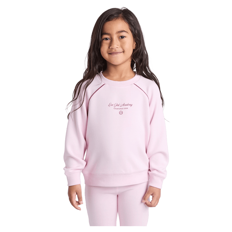 Front view of the Eve Girl Aspen Crew in Pale Pink colourway, girls's model