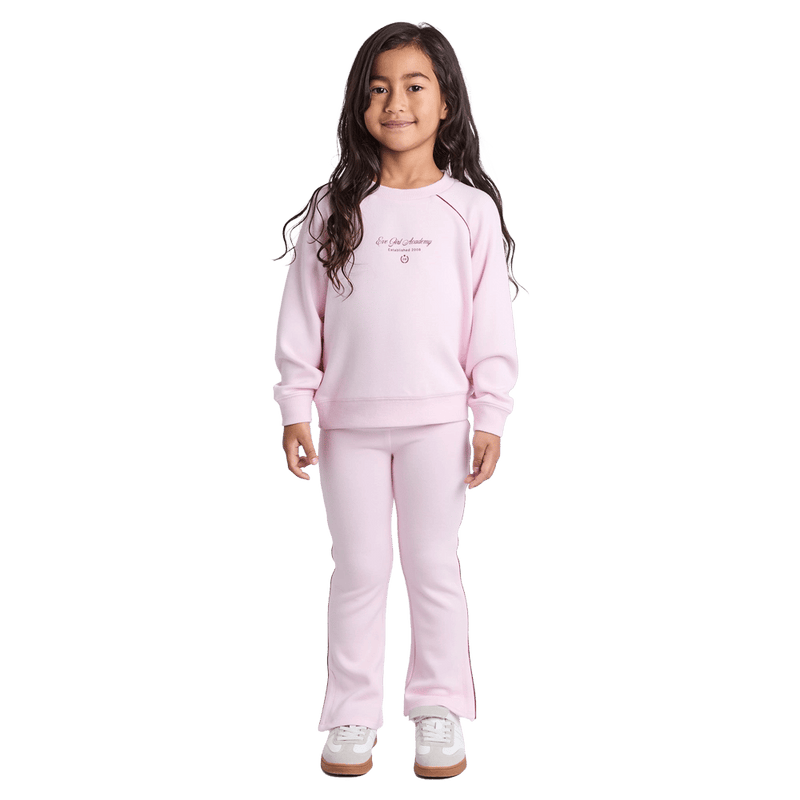 Full-body view of the Eve Girl Aspen Crew in Pale Pink colourway, girls's model