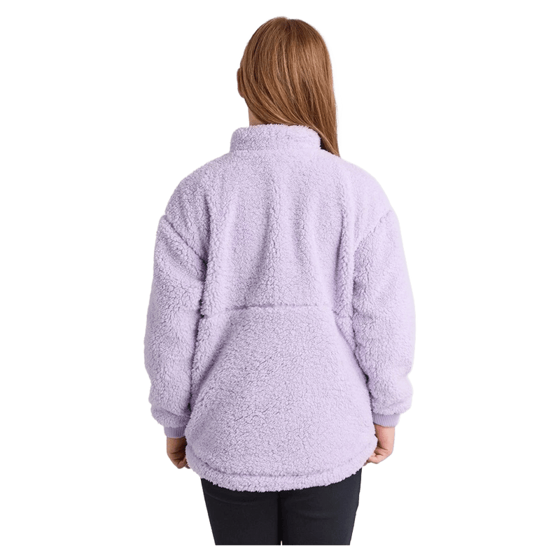 Back view of the Eve Girl Cozy Quarter Zip in Lilac colourway, girls's model