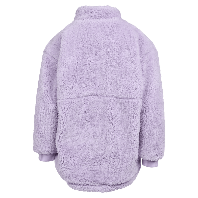 Back view of the Eve Girl Cozy Quarter Zip in Lilac colourway, girls's model