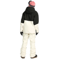 Rear, on body image of the Fern Ins Gore Pullover Snowboard Jacket - Womens in Bone. Featuring contrast black across the shoulders, upper arm, and hood.