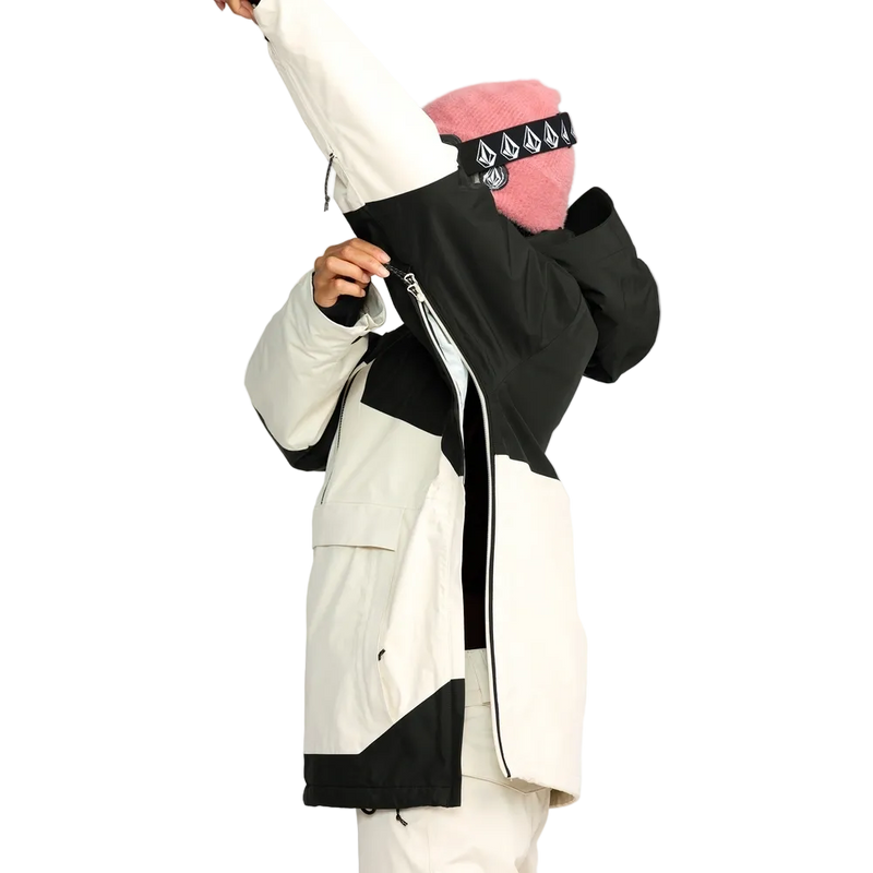 Detail image of the Fern Ins Gore Pullover Snowboard Jacket - Womens in Bone. Featuring dual zip, underarm to hem, left side opening.