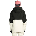 Rear, on body image of the Fern Ins Gore Pullover Snowboard Jacket - Womens in Bone. Featuring contrast black across the shoulders, upper arm, and hood.