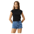 Front view of Afends Wren Seersucker Top - Womens in colour Black.