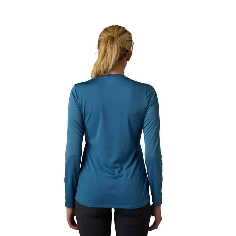 Back view of the Fox Ranger Tru Dr LS Jersey in Dark Salt colourway, women's model