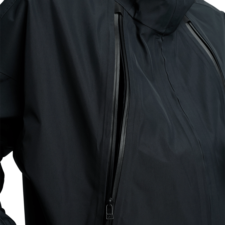 Close-up of black Burton Futuretrust 3L Snowboard Jacket showing waterproof zippers and technical shell fabric.