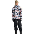 Burton Futuretrust 3L Snowboard Jacket in a black and peach abstract swirl print with a hood and diagonal zipper.