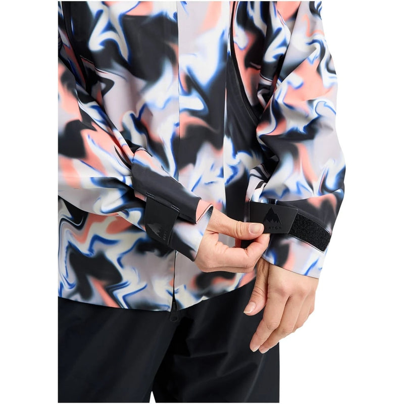 Burton Futuretrust 3L Snowboard Jacket with a blue and pink marble print and adjustable velcro sleeve cuffs.