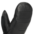 Detail view of the upper Arashi Guide Gtx Mitts in Black featuring a reverse leather nose wipe.