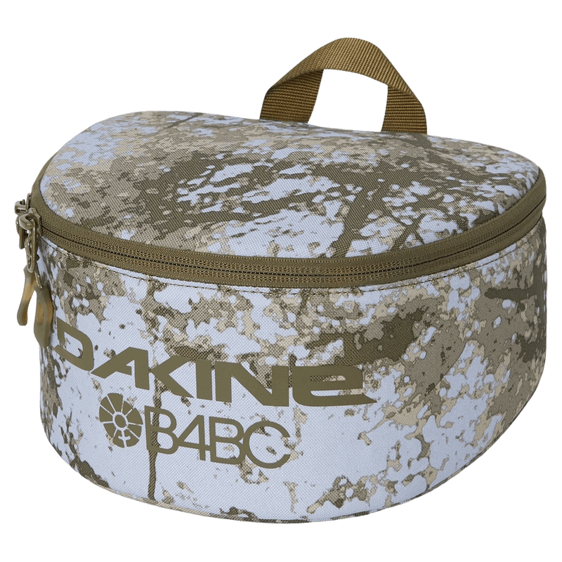 Dakine Goggle Stash case in white and olive camo with B4BC logo, top webbing handle, and wrap-around zipper.