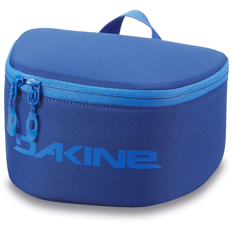 Blue Dakine Goggle Stash travel case with a zippered top, carry handle, and large printed logo on the front.