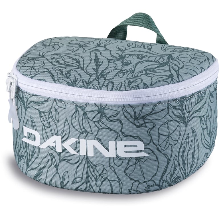 Sage green Dakine Goggle Stash case with dark green floral line art, white logo, and white zipper.