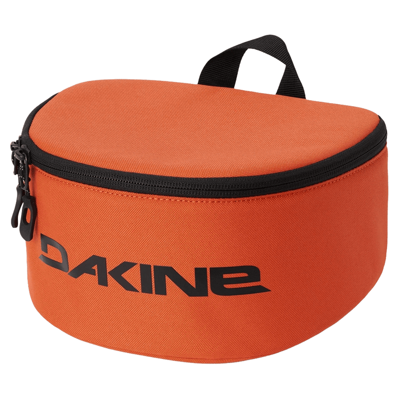 Bright orange Dakine Goggle Stash case with black zipper closure, top carry handle, and black logo on the front.