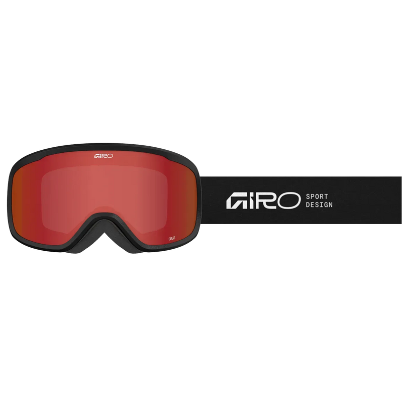 Front view of the Giro Cruz goggles in Stacked Black with Amber Scarlet lenses