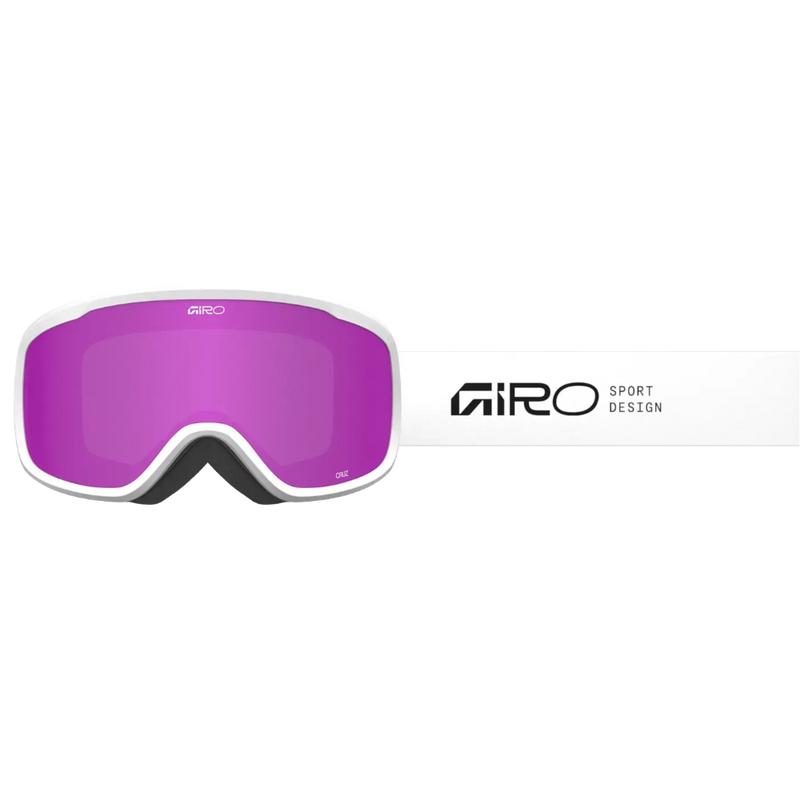 Front view of the Giro Cruz goggles in Stacked White with Amber Pink lenses