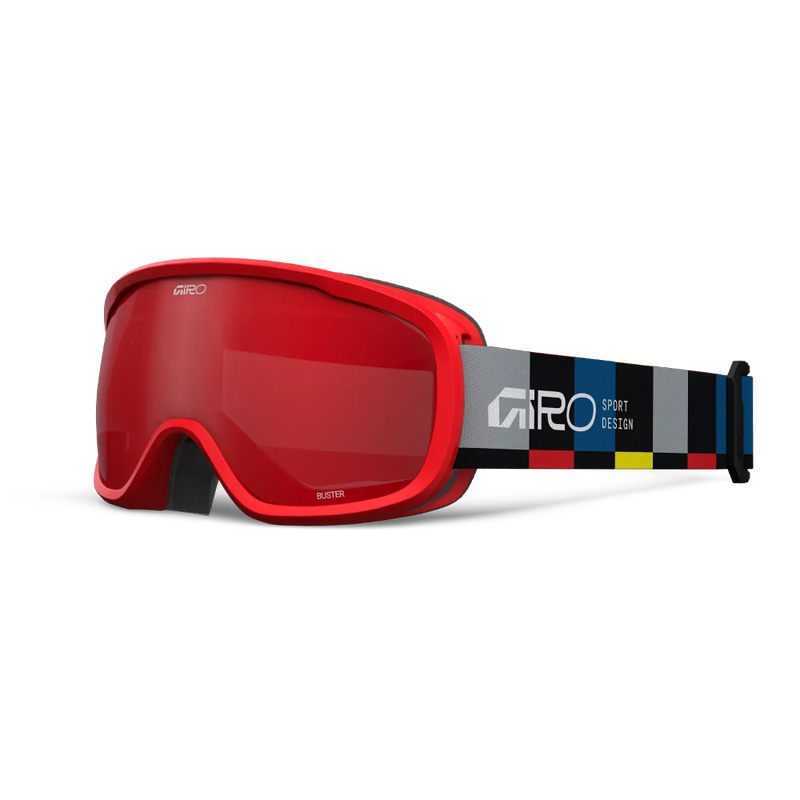 Main view of the Giro Buster goggles in Black Blocks colourway with Amber Scarlet lens