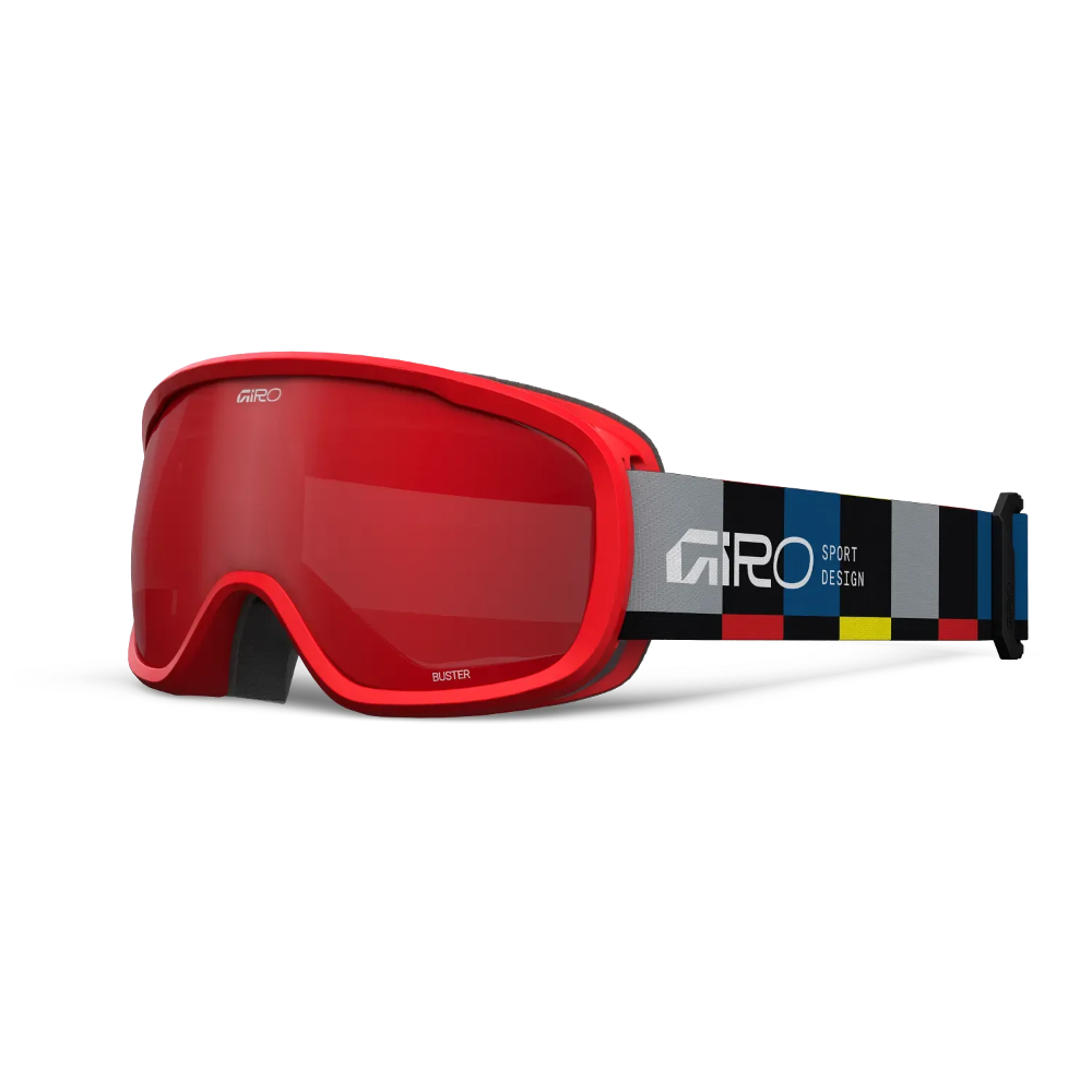 Main view of the Giro Buster goggles in Black Blocks colourway with Amber Scarlet lens