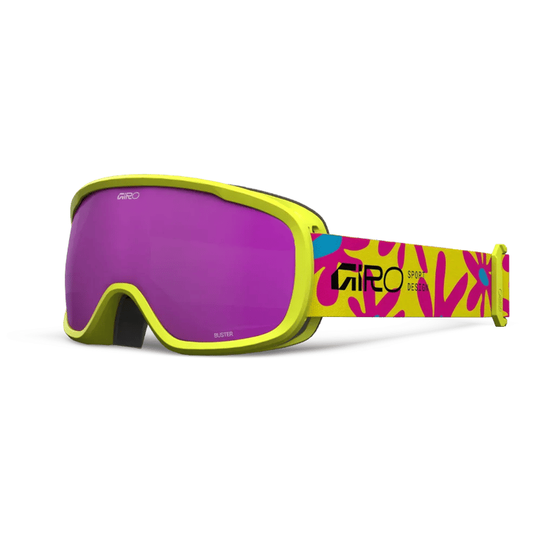 Main view of the Giro Buster Goggles in Flowers Yellow, Amber Pink lens, kids model
